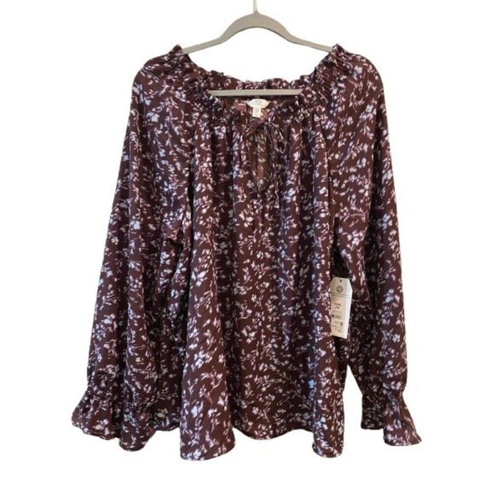 Women's XXXL Blouse Time & Tru Long Sleeve Flowy Ruffle Pull-over Floral Boho